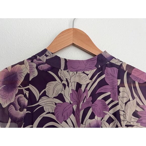 Collette Dinnigan Floral Maxi Dress 100% Silk Purple Flutter Sleeves Vintage - Picture 7 of 10